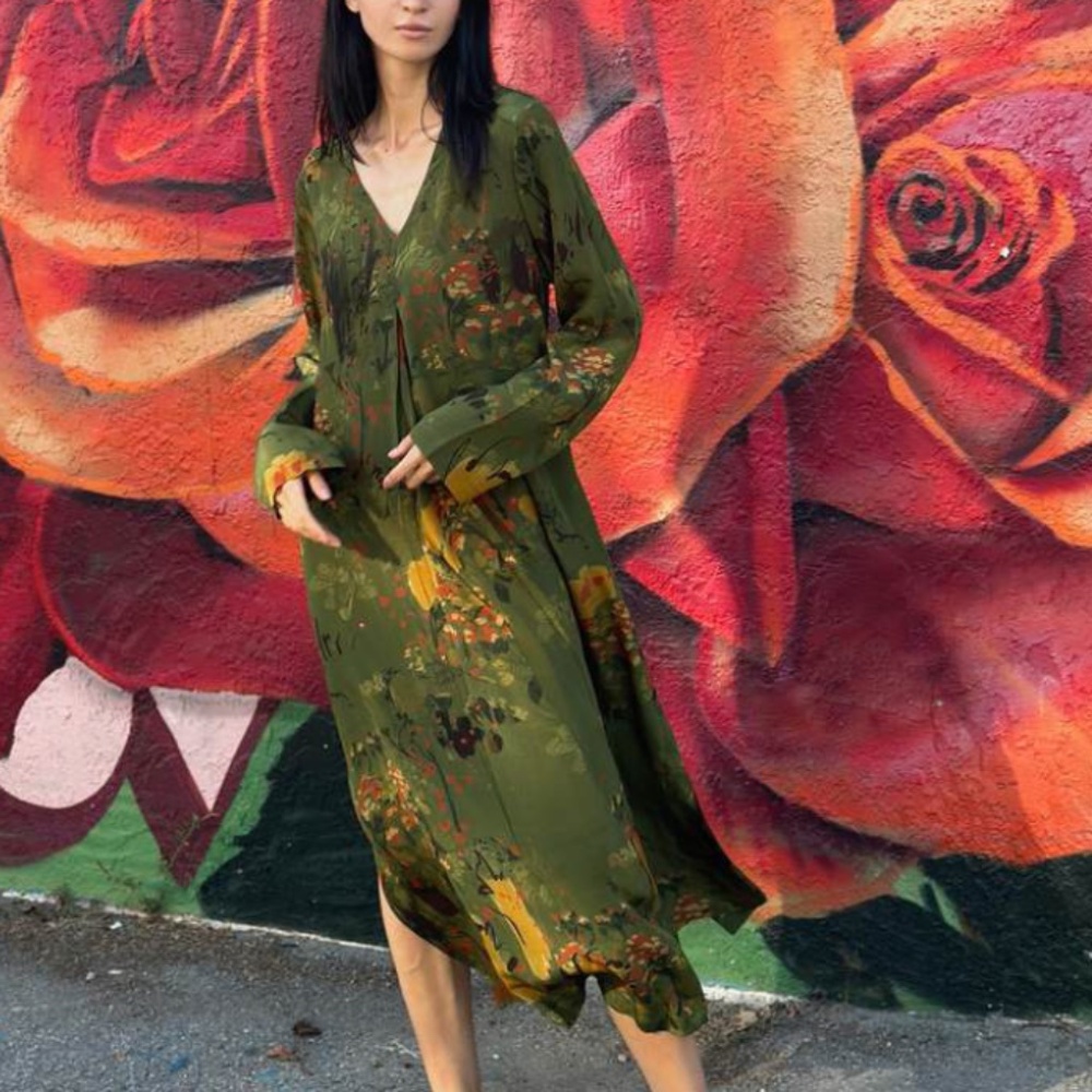 Yavi Long V Neck Dress